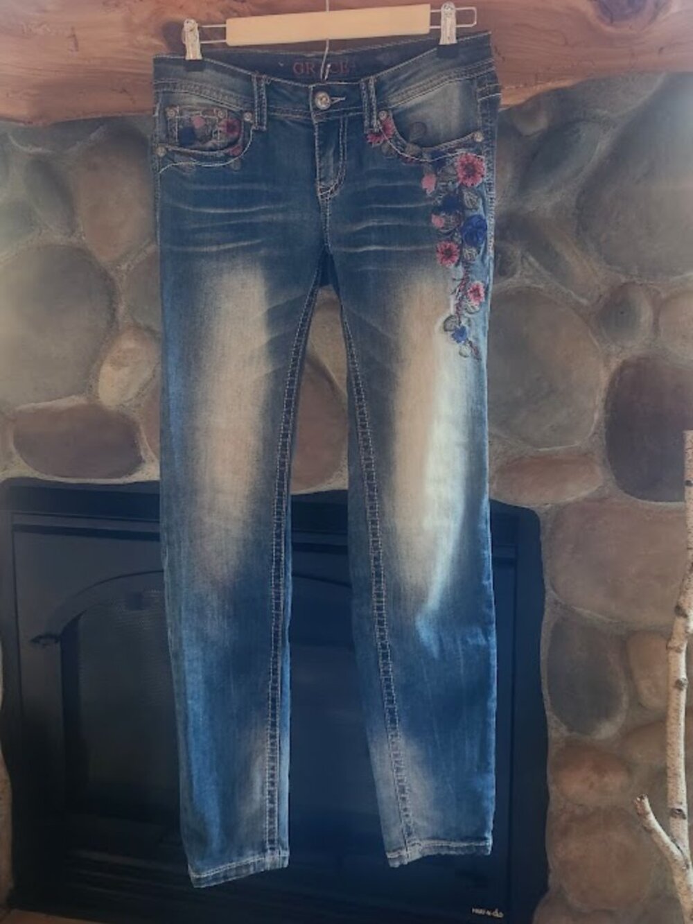 Grace+ Embroidered Floral Jeans, Size 26 | Dark Wash
